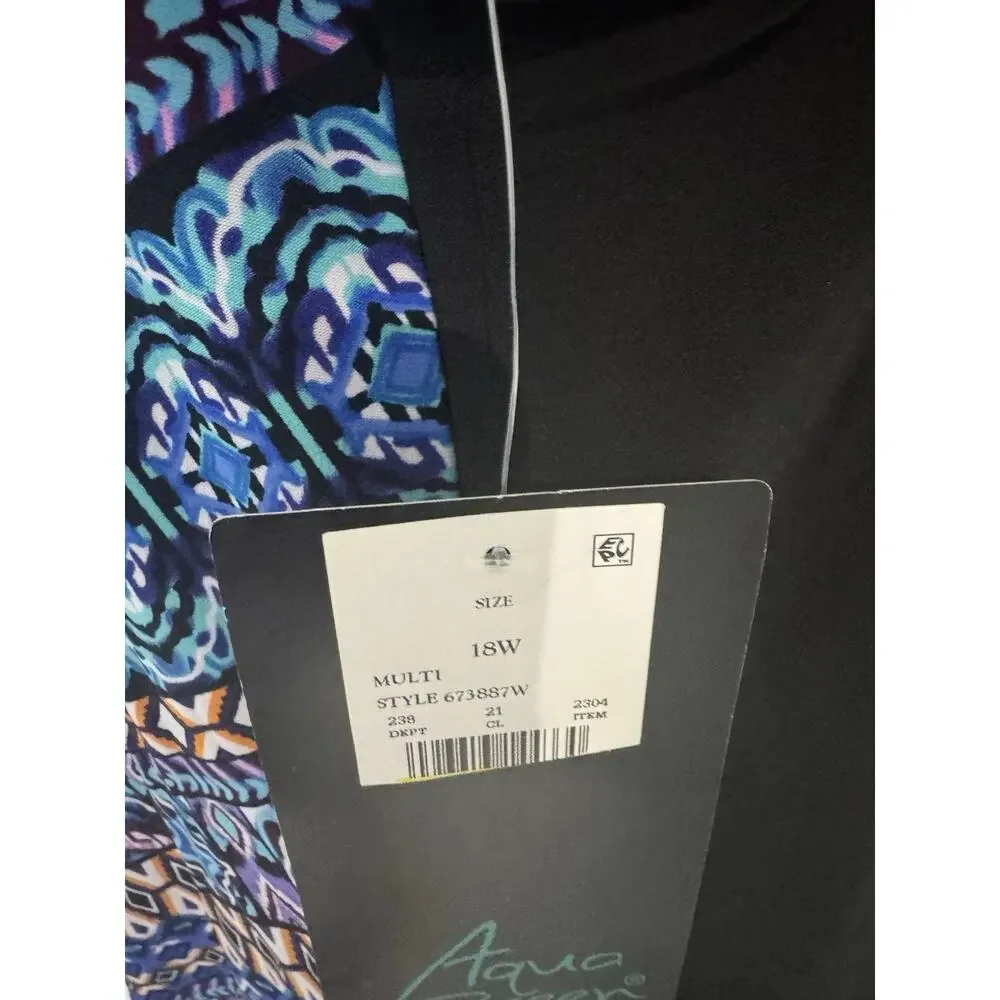 NWT Aqua Green Women’s Plus Swim Top Sz 18W Cool Geometric Pattern
